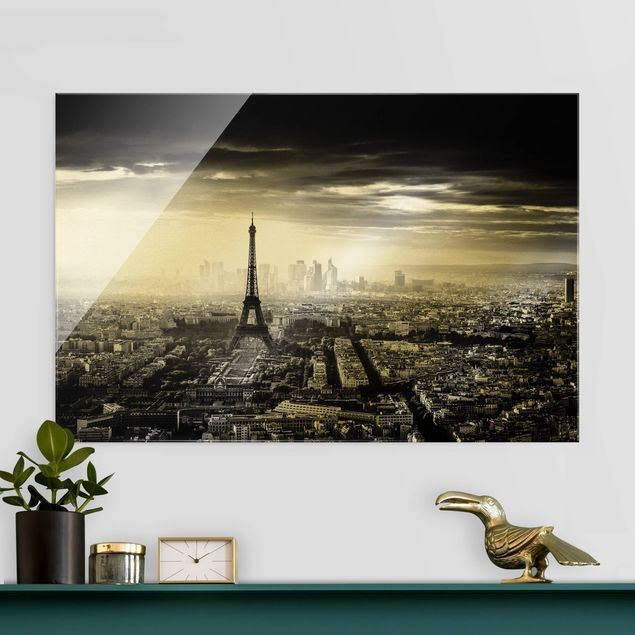 Wanddeko Küche Der Eiffelturm von Oben Schwarz-weiß