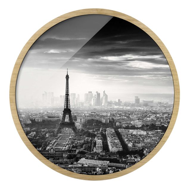 Gerahmte Bilder Rund Der Eiffelturm von Oben Schwarz-weiß