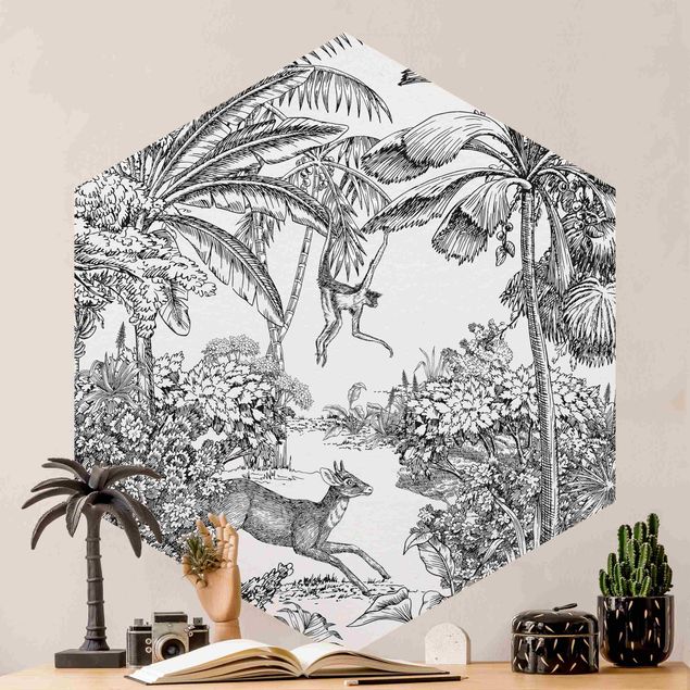 Wanddeko Küche Detaillierte Dschungelzeichnung