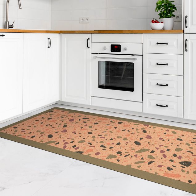 Moderner Teppich Detailliertes Terrazzo Muster Agrigento mit Rahmen