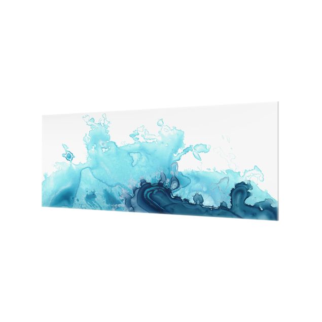 Spritzschutz Glas - Welle Aquarell Blau I - Panorama - 5:2