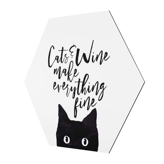 Wandbilder Schwarz-Weiß Cats and Wine make everything fine