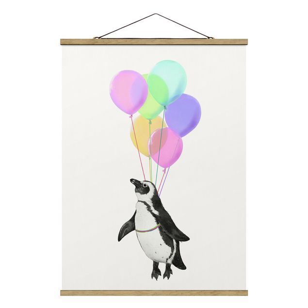 Wandbilder Tiere Illustration Pinguin Pastell Luftballons
