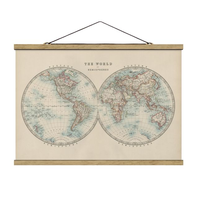 Wandbilder Retro Vintage Weltkarte Die zwei Hemispheren