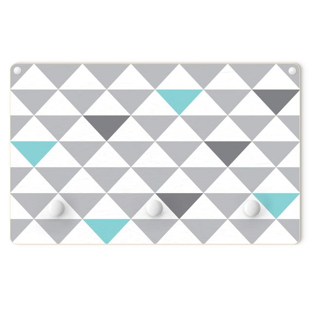 Wandgarderobe mit Motiv Dreiecke Grau Weiß Türkis