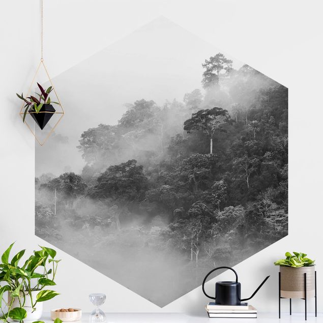 Küche Dekoration Dschungel im Nebel Schwarz Weiß