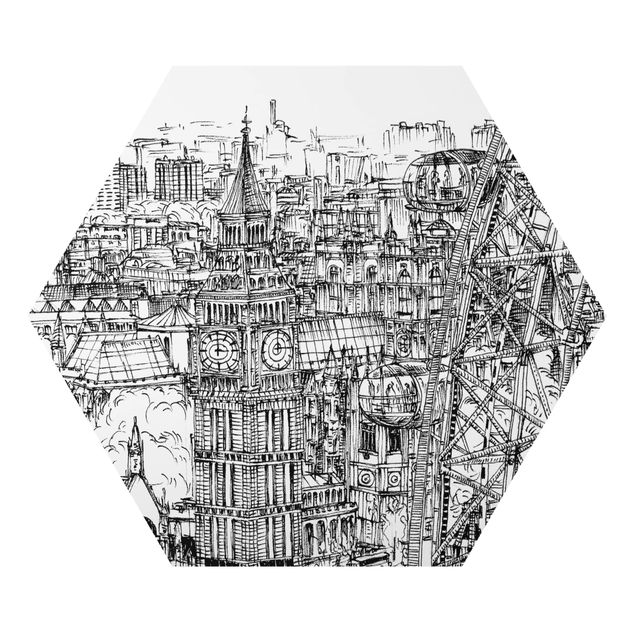 Wandbilder Schwarz-Weiß Stadtstudie - London Eye