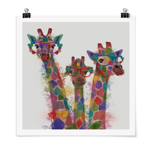 Tierposter Regenbogen Splash Giraffen-Trio