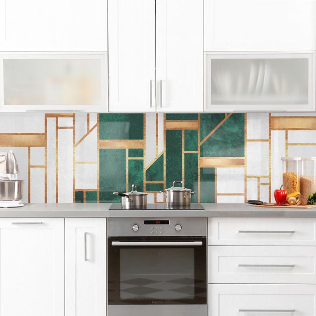 Glasrückwand Küche Emerald und Gold Geometrie