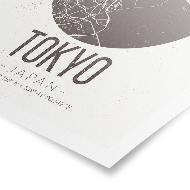 Poster schwarz-weiß Fotografie Stadtplan Tokyo - Retro