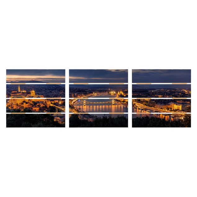 Holzbild 3-teilig - Blick über Budapest - Quadrate 1:1