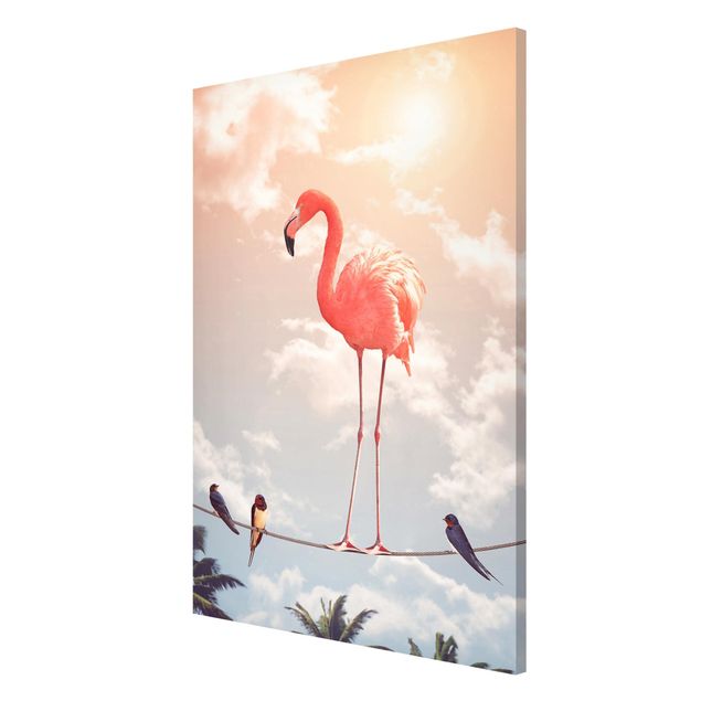 Magnettafel Blume Himmel mit Flamingo