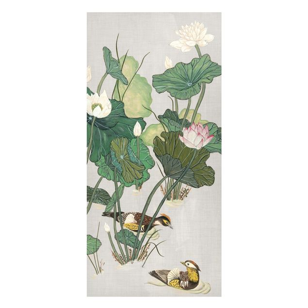 Magnettafeln Blumen Vintage Illustration Lotusblüten im Teich