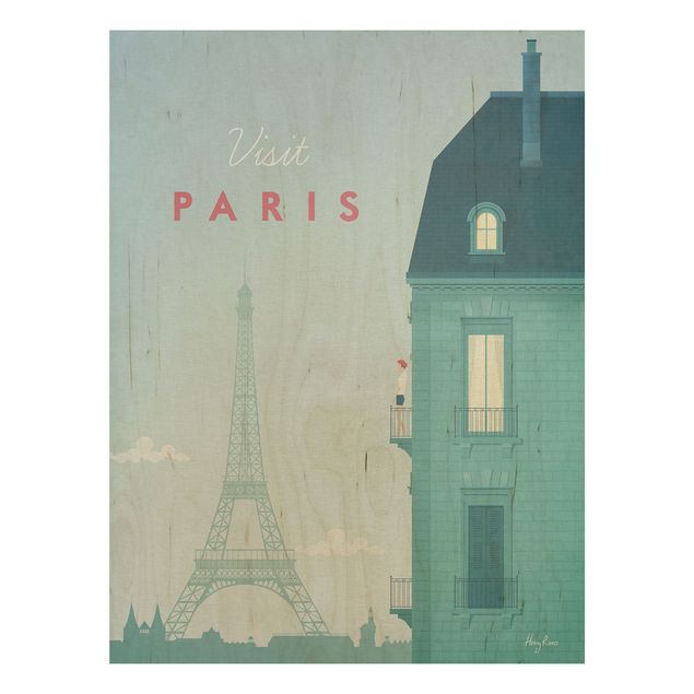 Wandbild Holz Vintage Reiseposter - Paris