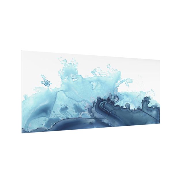 Spritzschutz Glas - Welle Aquarell Blau I - Querformat - 2:1