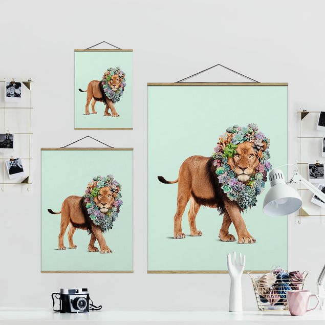 Wandbilder Kunstdrucke Löwe mit Sukkulenten
