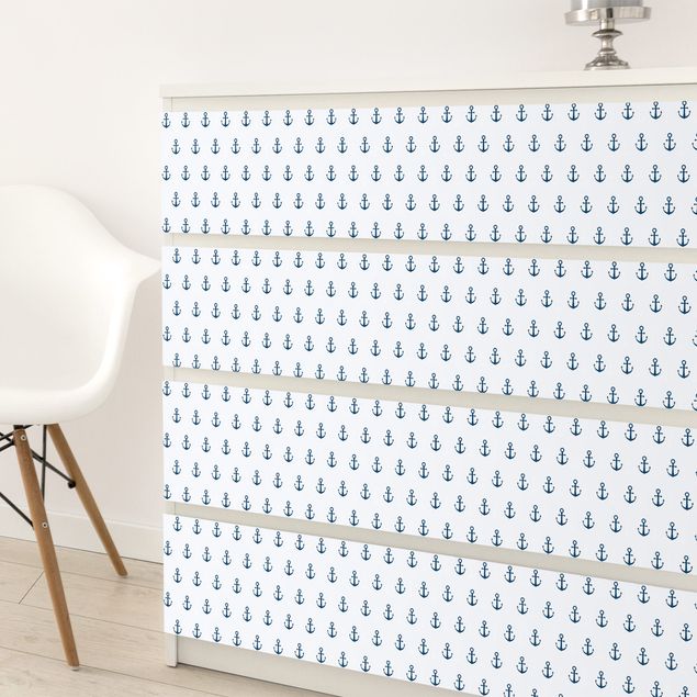 Möbelfolie matt Maritimes Anker Monogramm Muster in blau auf weiss