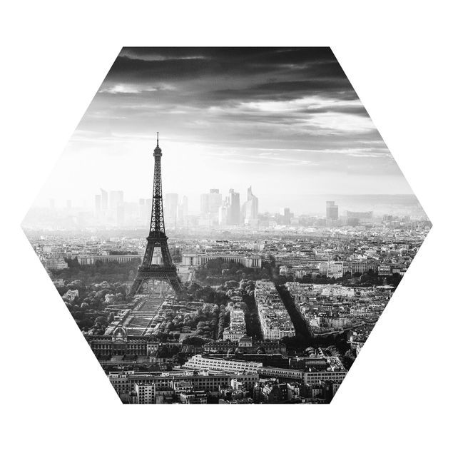 Bilder auf Hartschaumplatte Der Eiffelturm von Oben Schwarz-weiß