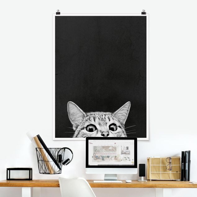 Deko Kinderzimmer Illustration Katze Schwarz Weiß Zeichnung