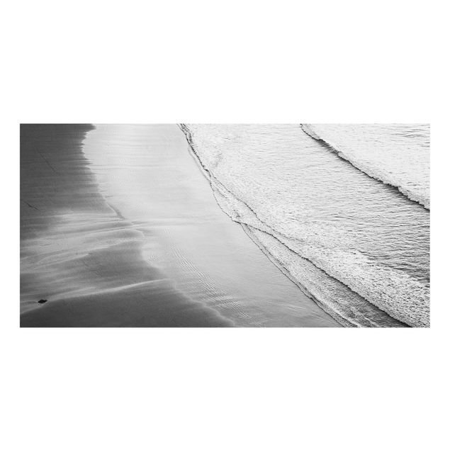 Spritzschutz Glas - Leichter Wellengang am Strand Schwarz Weiß - Querformat 2:1