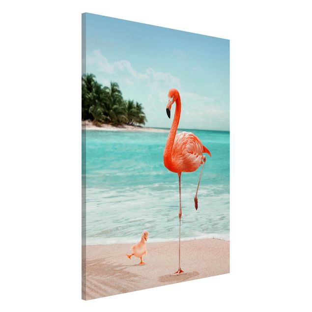 Wandbilder Landschaften Strand mit Flamingo