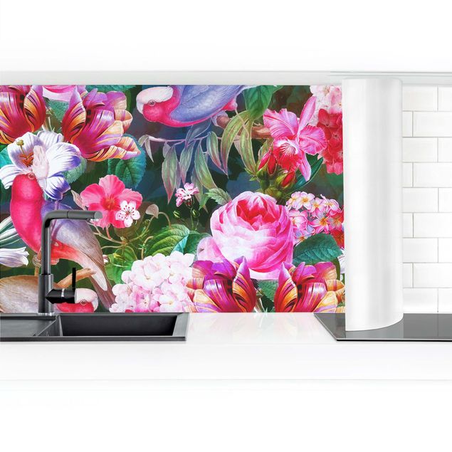 Uta Naumann Bilder Bunte Tropische Blumen mit Vögeln Pink II