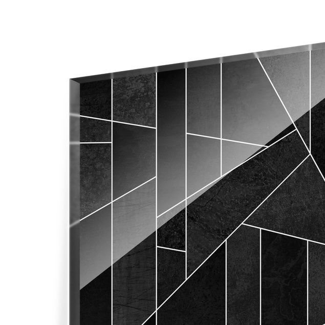 Glas Spritzschutz - Schwarz Weiß Geometrie Aquarell - Quadrat - 1:1