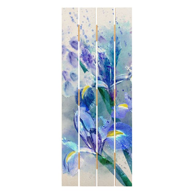 Wandbild Holz Aquarell Blumen Iris