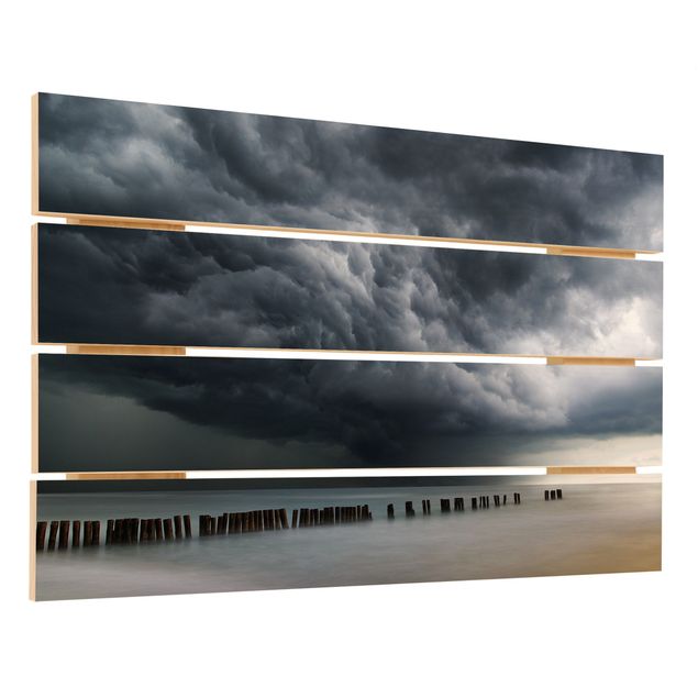 Wandbild Holz Sturmwolken über der Ostsee