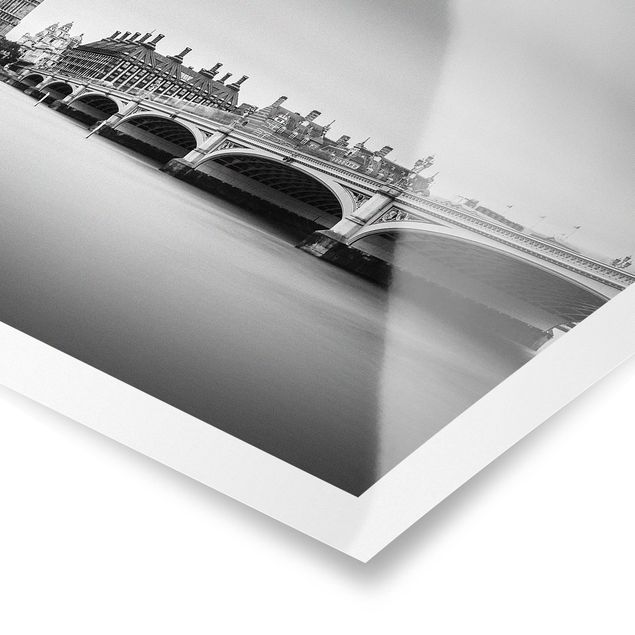 Wandbilder Schwarz-Weiß Westminster Brücke und Big Ben