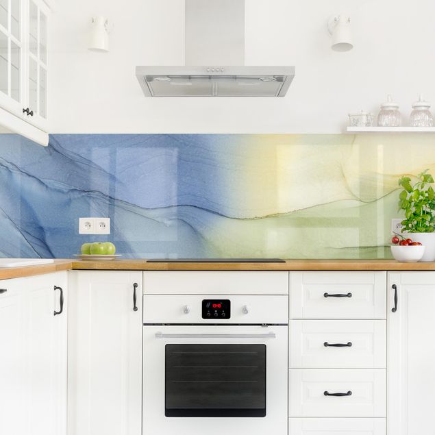 Küchenrückwand selbstklebend Meliertes Blaugrau mit Moosgrün