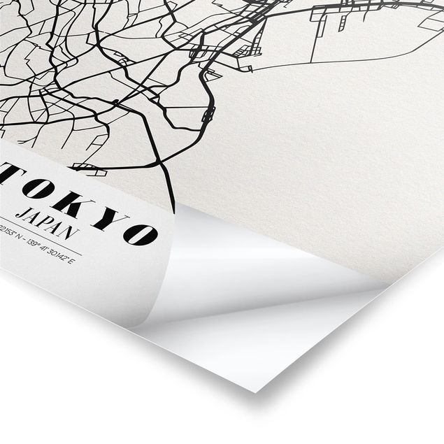 Wandbilder Schwarz-Weiß Stadtplan Tokyo - Klassik
