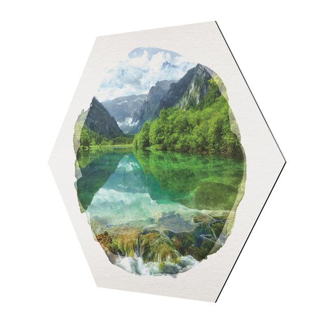 Rainer Mirau Bilder Wasserfarben - Bergsee mit Spiegelung