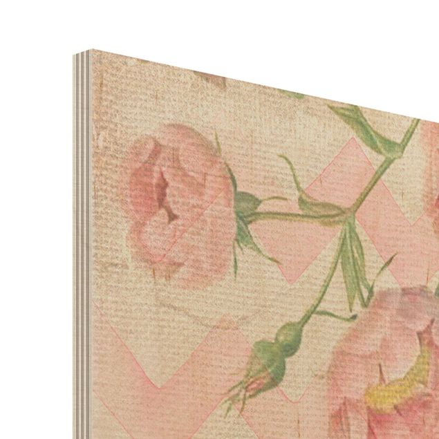 schöne Bilder Vintage Collage - Rosa Blüten Elefant