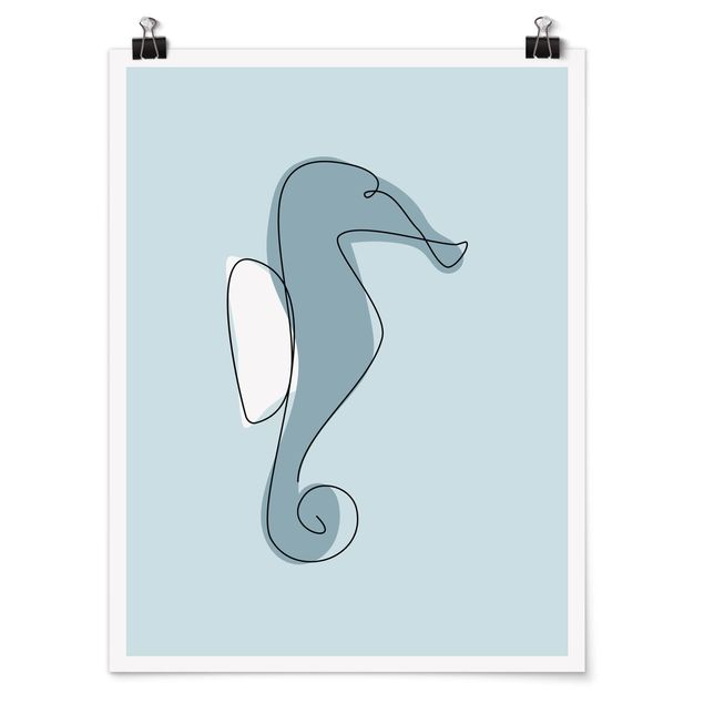 Poster Tiere Seepferdchen Line Art