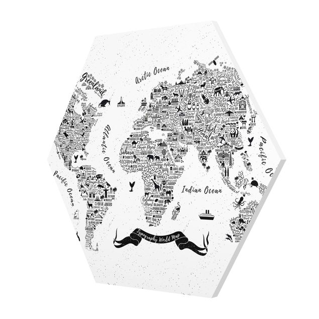 Wandbilder Schwarz-Weiß Typografie Weltkarte weiß