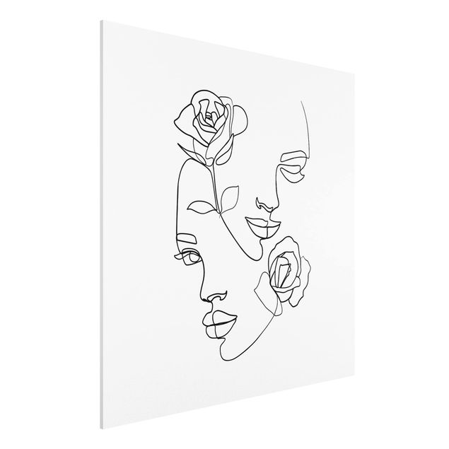 Kunststile Line Art Gesichter Frauen Rosen Schwarz Weiß