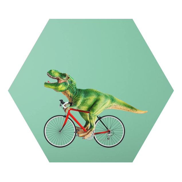 Wandbilder Tiere Dinosaurier mit Fahrrad