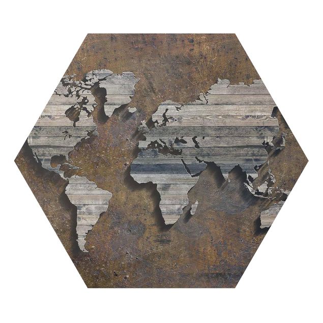 Wandbilder Braun Holz Rost Weltkarte