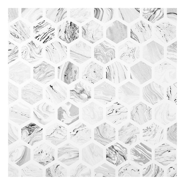 Spritzschutz Küche Glas Marmor Hexagone in Graustufen