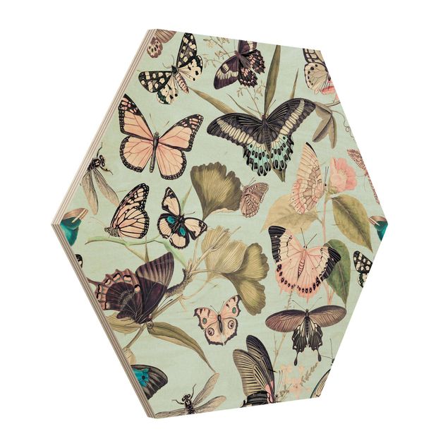 Wandbilder Floral Vintage Collage - Schmetterlinge und Libellen