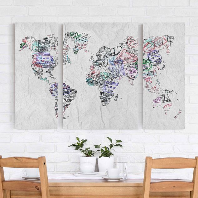 Leinwandbild mit Spruch Reisepass Stempel Weltkarte