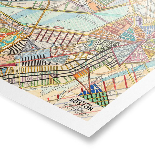 Wandbilder Bunt Moderne Karte von Boston