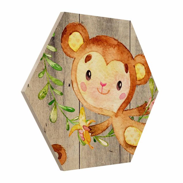 Wandbilder Tiere Aquarell Affe auf Holz