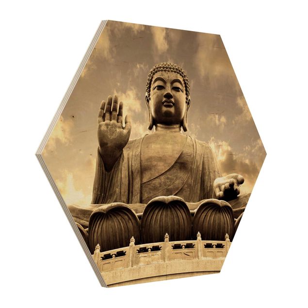 Bilder auf Holz Großer Buddha Sepia