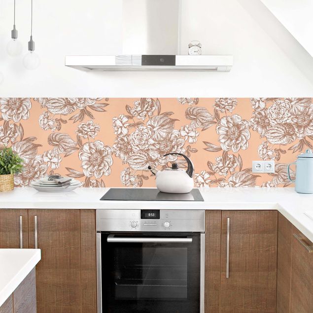 Küchenrückwand Folie selbstklebend Kupferstich Blütenbouquet