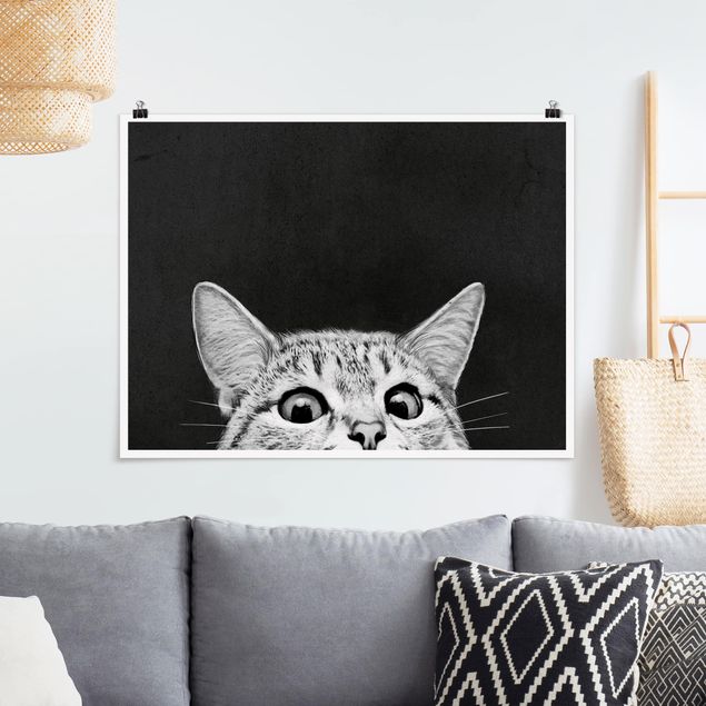Küche Dekoration Illustration Katze Schwarz Weiß Zeichnung