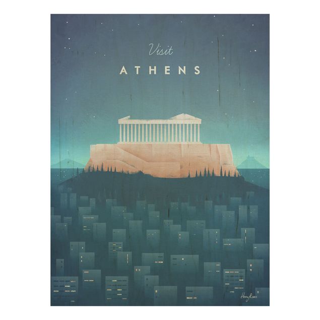Wandbild Holz Vintage Reiseposter - Athen