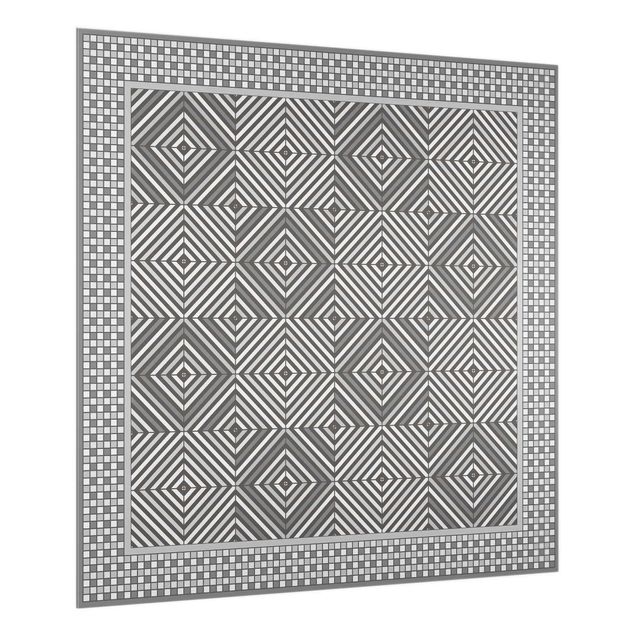Küchenspiegel Glas Geometrische Fliesen Strudel Grau mit Mosaikrahmen