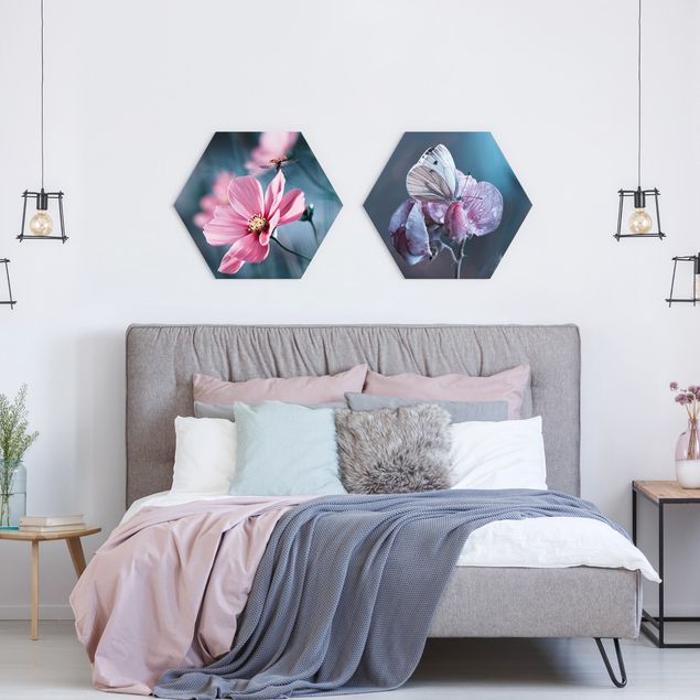 Wandbilder Schmetterlinge Schmetterling und Marienkäfer auf Blüten